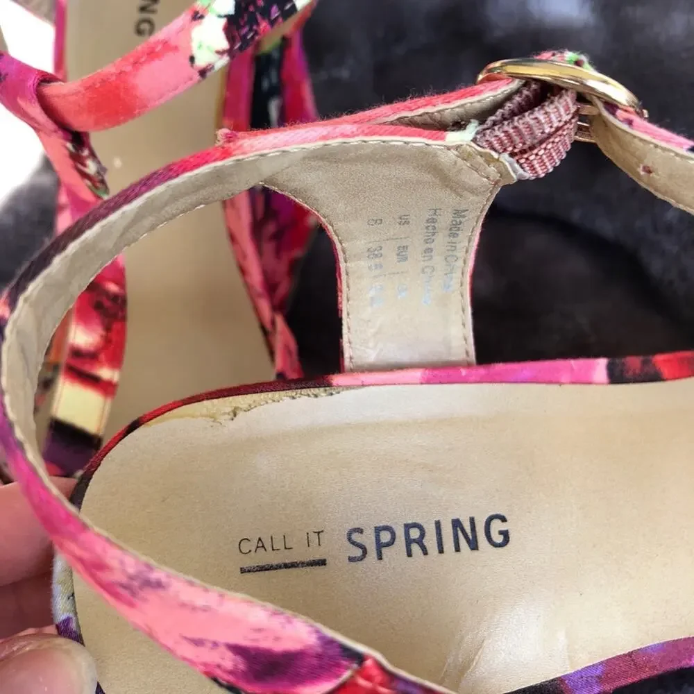 Call It Spring floral wedge sandals; sz 8